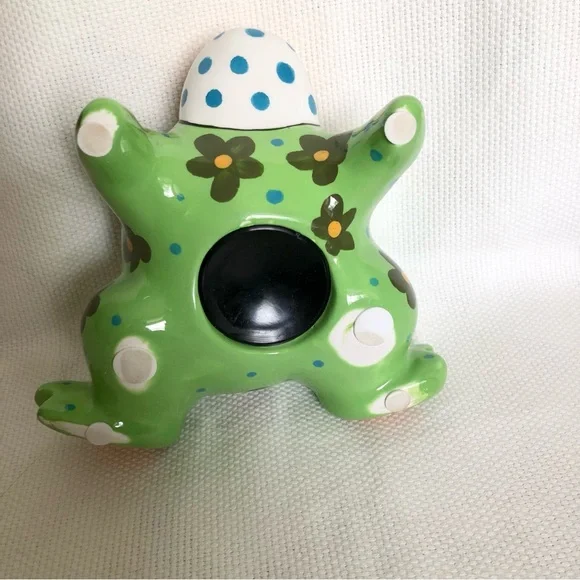 Ganz ceramic green frog piggy bank flowers polka dots EUC hand painted - Picture 7 of 14